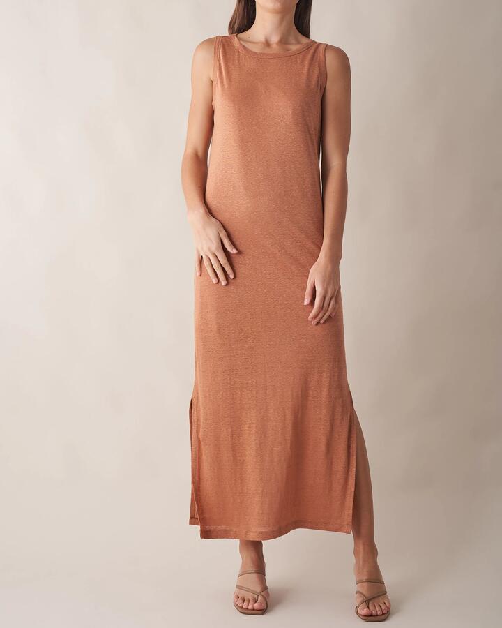 Amelius Sale Women's Aceline Linen Tank Dress Rust L Linen Midi Dresses Afterpay Available