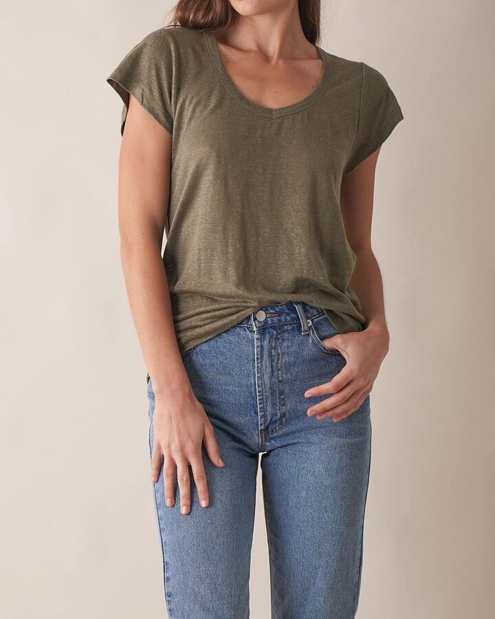 Amelius Sale | Women's Newport Linen Jersey Tee | Khaki | L | Linen T-Shirts & Singlets | Afterpay Available