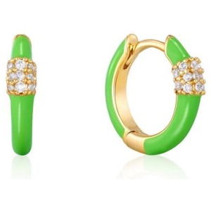 Ania Haie Sale | Women's Neon Green Enamel Carabiner Gold Huggie Hoop Earrings | One Size | Sterling Silver Earrings | Afterpay Available