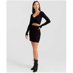 Belle And Bloom Sale | Women's C'est Belle Knit Mini Skirt | Black | M | Viscose Skirts | Afterpay Available