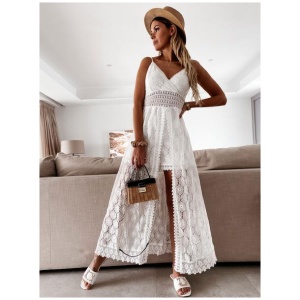 Birthday Lace Boho Dress Straps V Neck White Summer Long Romper Dress For Women