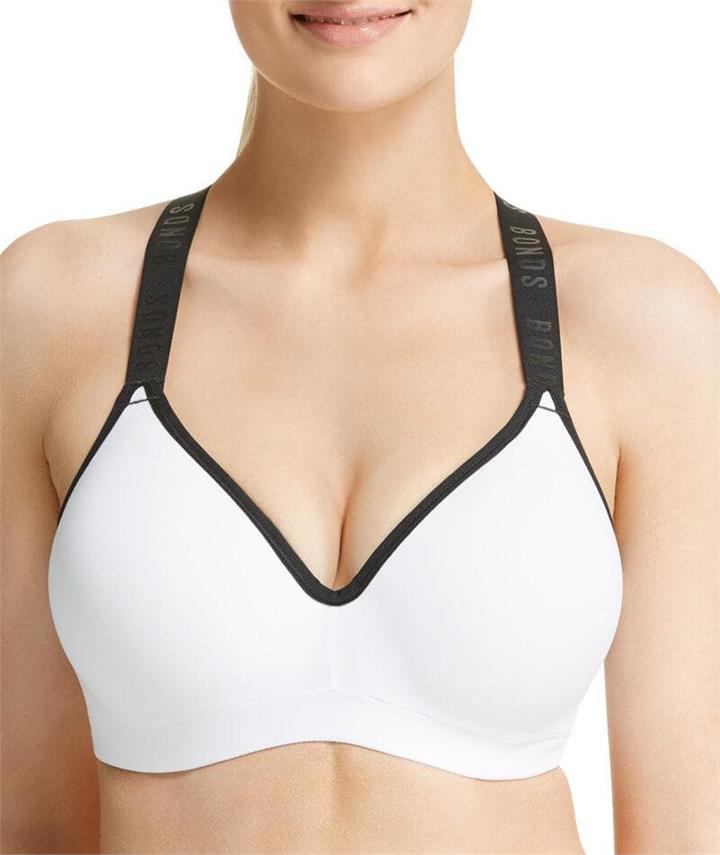 Bonds Sporty Tops Full Busted Bra - White Frost 10D YYYUY Plus Size Bra - Afterpay Available