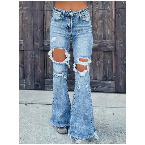 Bootcut Jeans For Women Ripped Cotton Raw Edge Bottoms 2024