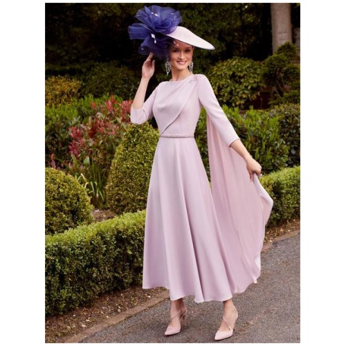 Bridal Mother Dress Jewel Neck 3/4 Length Sleeves A-Line Sash Guest Dresses For Wedding