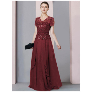 Bridal Mother Dress V-Neck Short Sleeves A-Line Lace Floor-Length Wedding Guest Dresses Free Customization