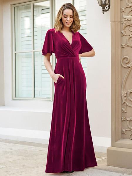 Bridesmaid Dress Velour A-Line Floor-Length Wedding Party Dress Free Customization