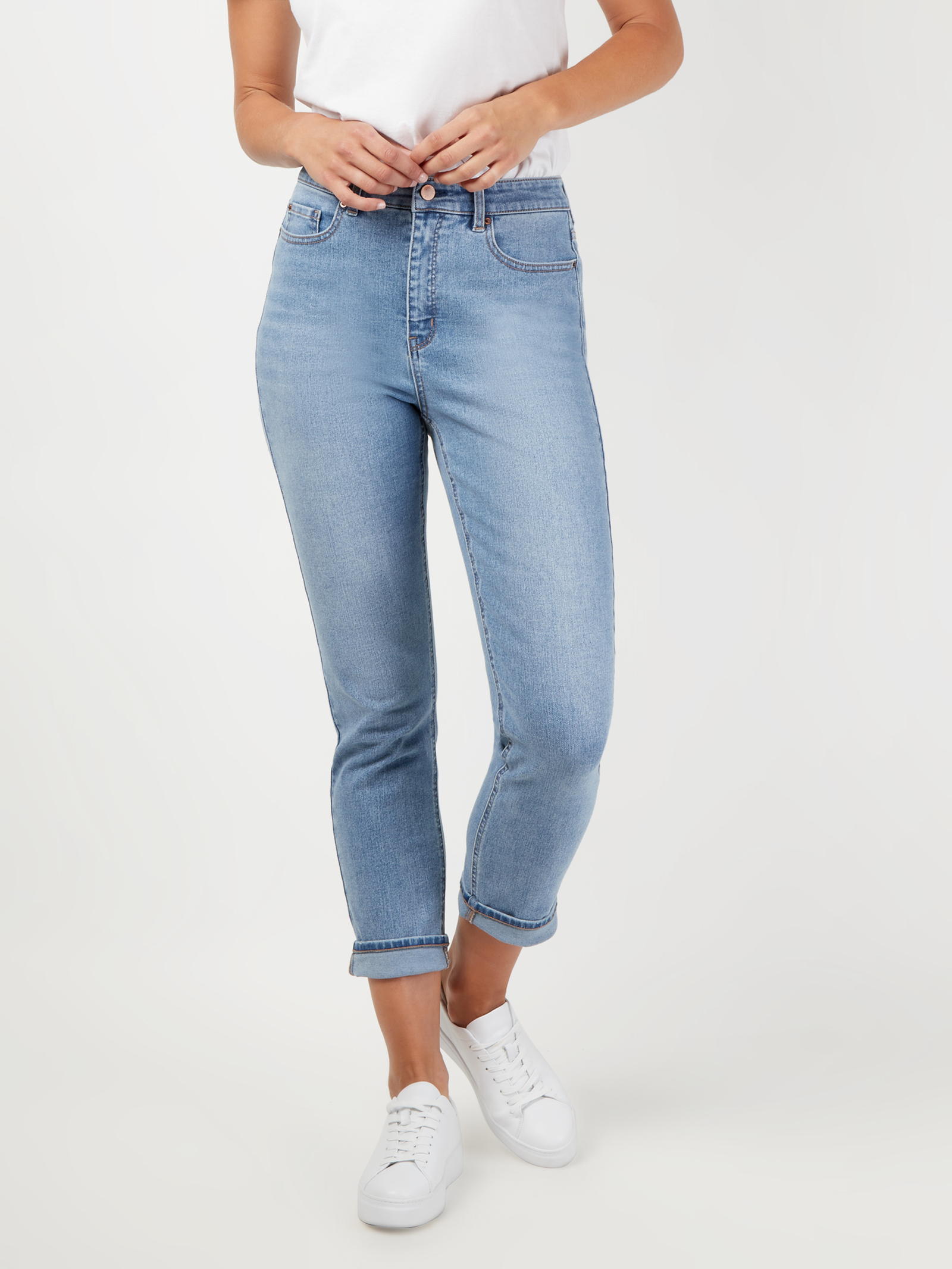 Brooke High Waisted tapered Crop Jeans Distressed Mid Vintage