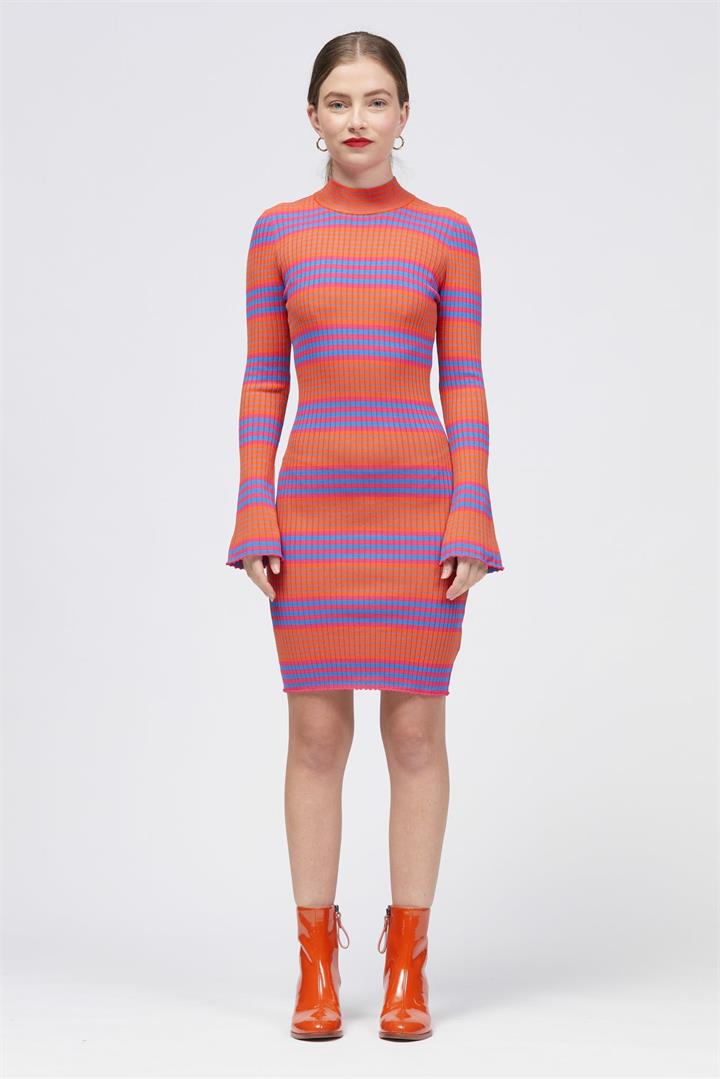 Bul Sale Women's Okna Dress Blue/Pink/Orange Stripe 6 Viscose Mini Dresses Afterpay Available