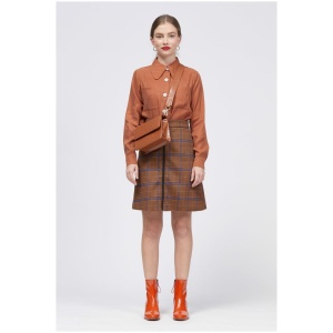 Bul Sale | Women's Sobota Skirt Brown/Blue Check | Two|Tone / 6 | Polyester, Wool Skirts | Afterpay Available