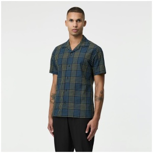 Calibre Sale Unisex Tailored Fit Crinkled Check Short Sleeve Shirt Navy / S Cotton Short Sleeve Shirts Afterpay Available