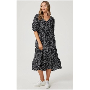 Cartel And Willow Sale Women's Cali Midi Dress Black Stencil S Short Sleeves Midi Dresses Afterpay Available