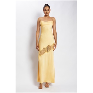 Chandra Lace Detail Satin Maxi Dress - Lemon