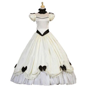 Ecru White Retro Costumes Women's Ruffles Bows Polyester Tunic Dress Retro Marie Antoinette Costume Masquerade Ball Gown