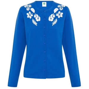 Emma Mulholland On Holiday Sale | Women's Hibiscus Island Cardigan | Blue/White | Blue / XS | Cotton Designer Knitwear | Afterpay Available