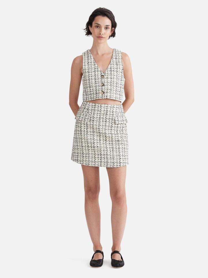 Ena Pelly Sale | Women's Tully Tweed Mini Skirt | White/ Black Fleck | White / 8 | Designer Skirts | Afterpay Available