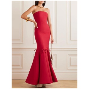 Evening Dress A-Line Strapless Floor-Length Sleeveless Zipper Bows Stretch Crepe Social Party Dresses Free Customization