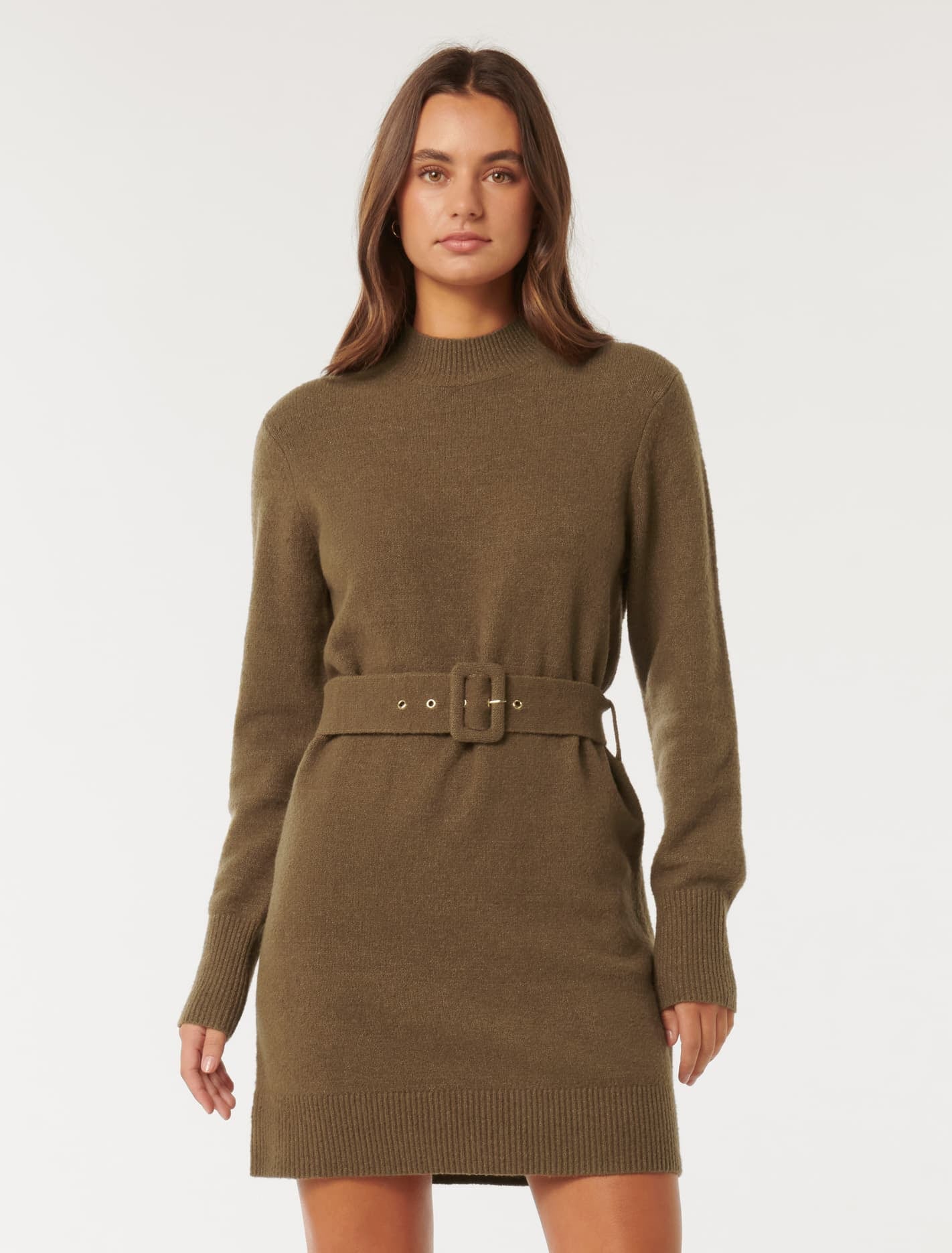 Forever New Women's Astrid Belted Mini Knit Dress in Hazelnut