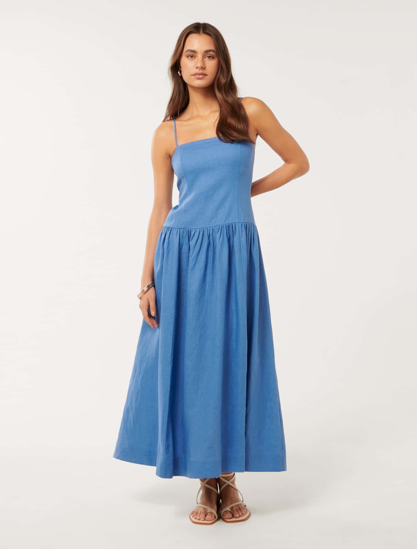 Forever New Women's Brooke Linen Drop-Waist Dress in Blue Mist