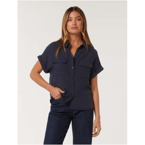 Forever New Women's Sawyer Oversized Short Sleeve Shirt in Night Sky