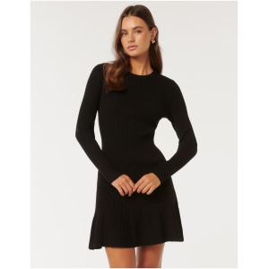 Forever New Women's Tate Ribbed Knit Mini Dress in Black