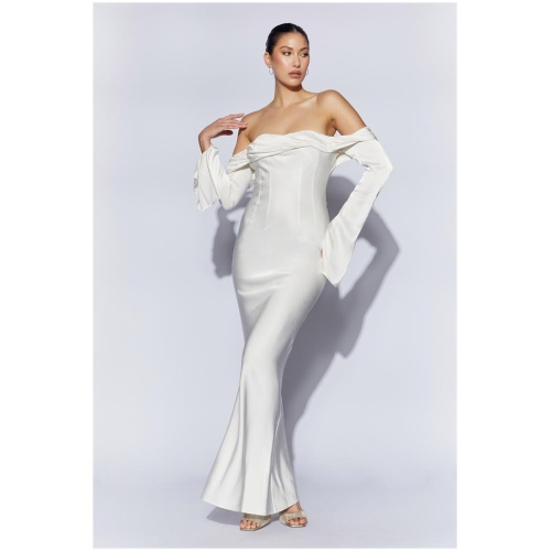 Giselle Off Shoulder Cowl Neck Maxi Dress - White