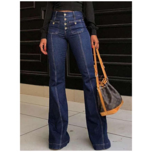 High Waist Jeans Buttons Flared Leg Charming Bottoms