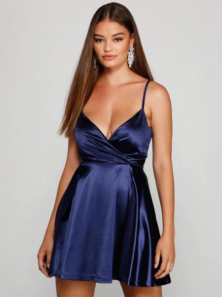 Homecoming Dress 2024 Short A-Line V-Neck Satin Party Dress Free Customization