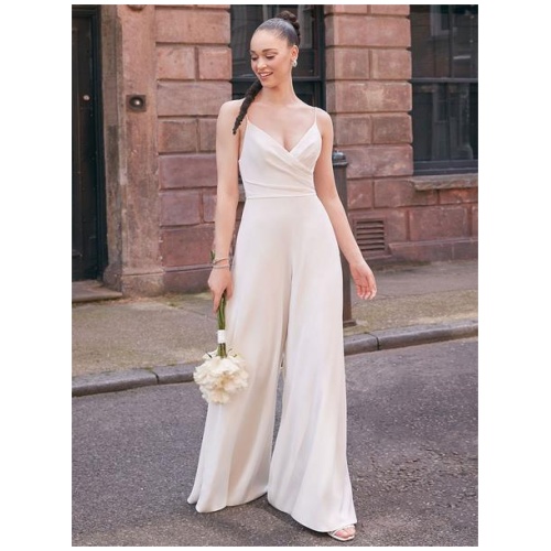 Ivory Bridal Jumpsuit Lace Floor-Length A-Line V-Neck Sleeveless Bridal Dresses Free Customization