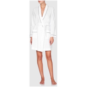 Jasmine And Will Sale | Women's Classic Cotton Robe White with Navy Trim | Navy / S/M | Cotton Sleepwear | Afterpay Available