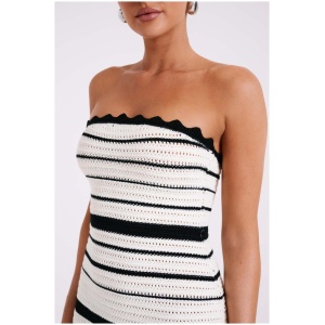 Jenni Contrast Crochet Knit Mini Dress - Black/White