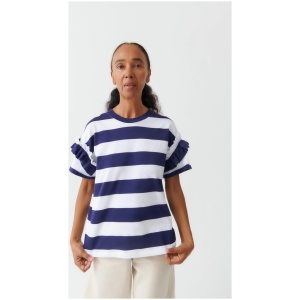 Kowtow Sale | Women's Frill Sleeve Tee | Navy / XXS | Cotton T-Shirts & Singlets | Afterpay Available