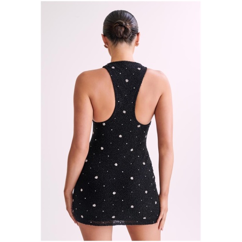 Laurel Beaded Micro Mini Dress With Racerback - Black