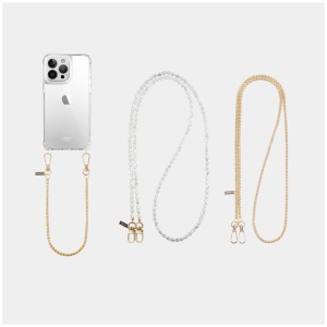 Louve Collection Sale Women's Classic Clear Phone Case + Gaia Gold|Plated Phone Wristlet / Bracelet + Pearl Crossbody Phone Chain + Gaia Gold|Plated