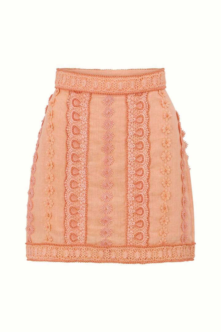 Love Bonfire The Label Sale | Women's Far Horizons Mini Skirt | Peach / S | Linen Skirts | Afterpay Available