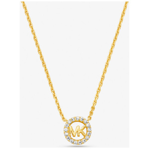 MK Fulton Precious-Metal Plated Sterling Silver Pavé Logo Charm Necklace - Gold - Michael Kors