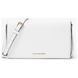 MK Jet Set Medium Pebbled Leather Front-Flap Crossbody Bag - White - Michael Kors