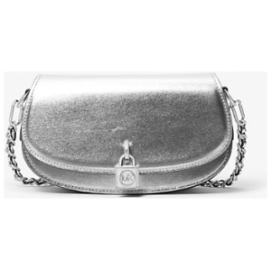 MK Mila Small Metallic Leather Shoulder Bag - Silver - Michael Kors