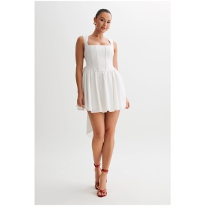 Marcella Linen Bow Back Mini Dress - White