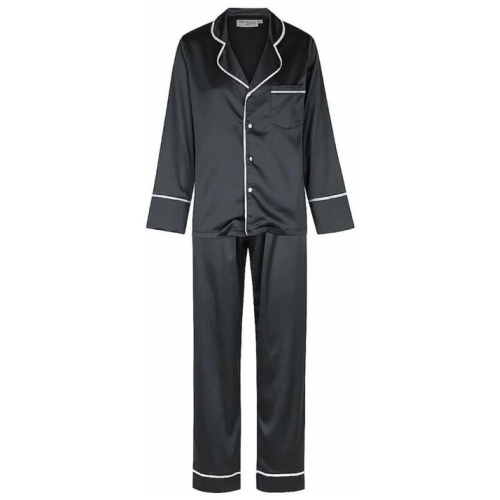 Midnight Mischief Sale | Women's Satin Personalised Pyjama Winter Set | Long Sleeve & Long Pants Black/White | 8 | Fashion Sleepwear | Afterpay Availa