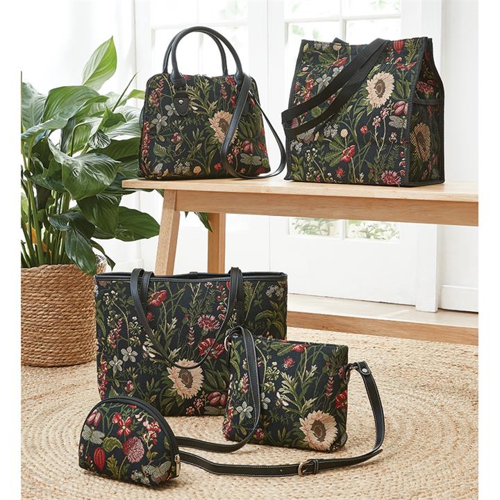 Morning Garden Black Tapestry Crossbody Bag