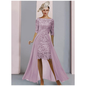 Mother Dress Jewel Neck Half Sleeves Sheath Lace Guest Dresses For Wedding Free Customization