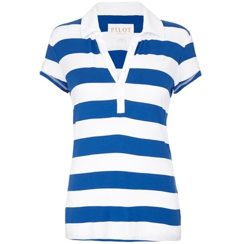 Pilot Athletic Sale | Women's COLEMAN STRIPED LOGO POLO | ROYAL BLUE | XL | Viscose T-Shirts & Singlets | Afterpay Available