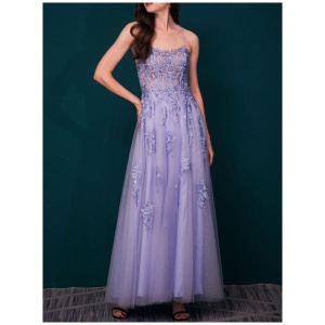 Prom Dress 2024 A-Line Jewel Neck Floor-Length Applique Party Dresses Free Customization