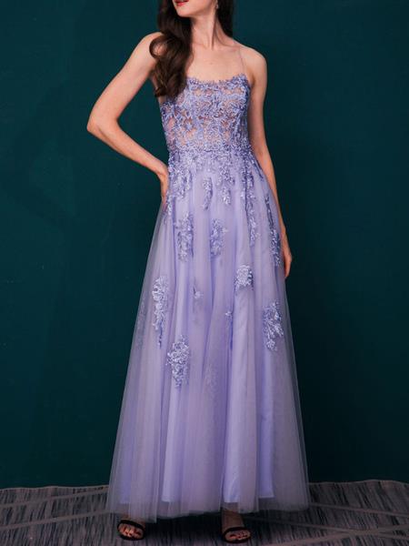 Prom Dress 2024 A-Line Jewel Neck Floor-Length Applique Party Dresses Free Customization