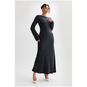 Rayleigh Long Sleeve Satin Maxi Dress - Black