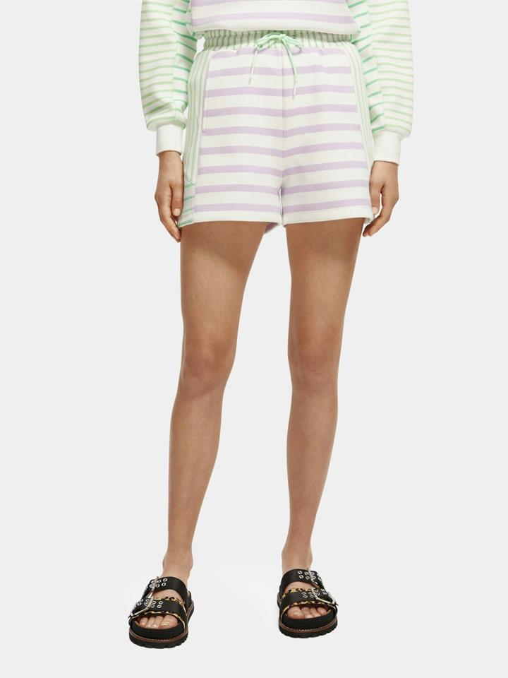 Scotch Soda Sale | Women's Mixed printed stripe sweatshorts | Multi / XS | Polyester, Cotton Shorts | Afterpay Available