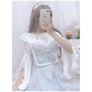 Sweet Lolita Blouses Lace Ruffles Long Sleeves Blouse Polyester Apricot Lolita Shirt