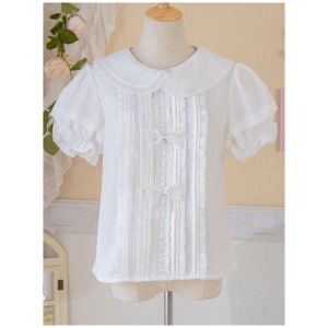 Sweet Lolita Blouses White Lolita Top Short Sleeves Ruffles Bows Bow Lolita Shirt