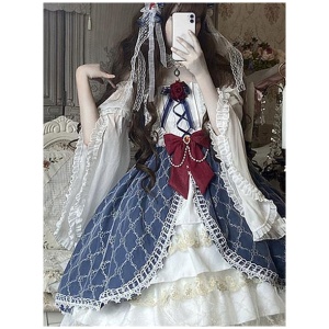 Sweet Lolita OP Dress Polyester Long Sleeves Dress Bow Two-Tone Lace Plaid Pattern Lolita One Piece Dress