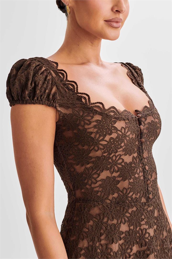 Temperance Lace A-Line Mini Dress - Chocolate